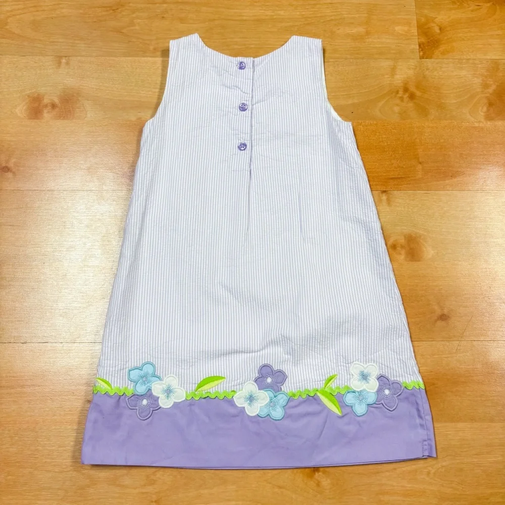 Gymboree Purple Sleeveless Floral Embroidered Cotton Seersucker Dress Girls 4T